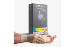 Перчатки "BENOVY" латексные, полностью текстурированные, неопудренные, цвет натуральный (50 пар/уп)